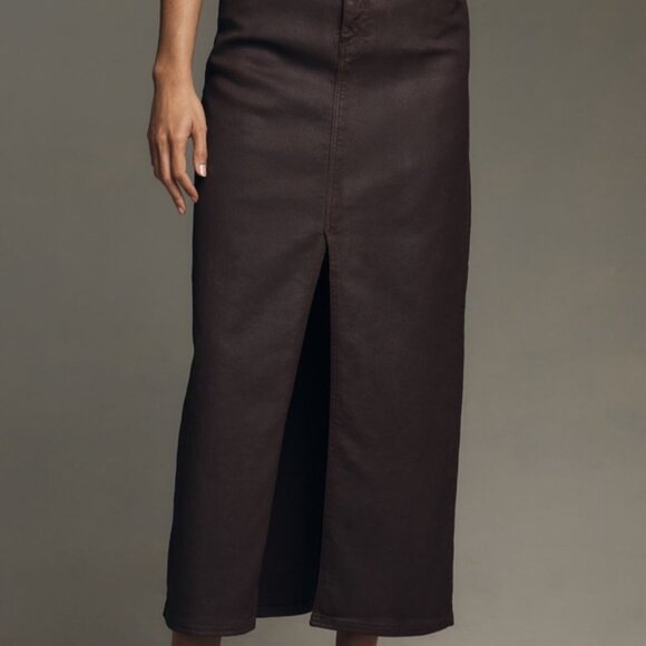 ANTHROPOLOGIE PILCRO The Madi Front-Slit Denim Coated Brick Red Wine 2 - Picture 2 of 5